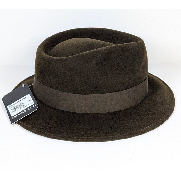 NEW Borges & Scott Doyle Teardrop Fedora Hat Brown 100% Wool Felt Size 56cm NWT - Picture 3 of 10
